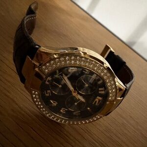 Guess Gold and Black Watch with Crystal Accents